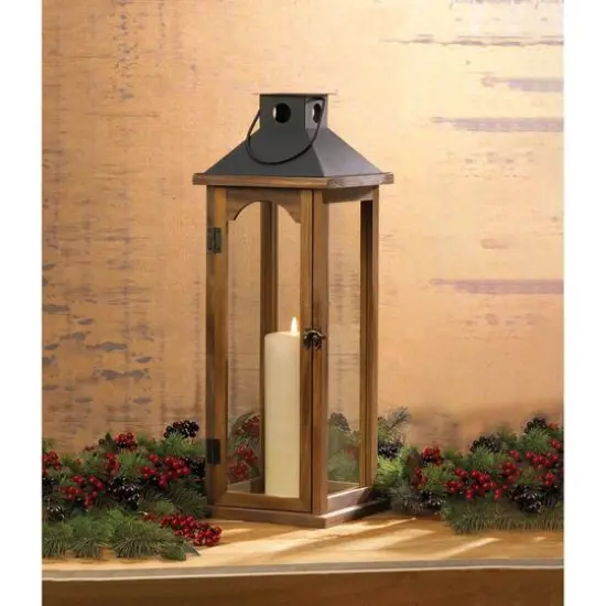 22.25" Simple Metal Top Wooden Lantern {3}