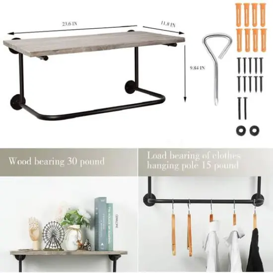 NEX&trade; Gray Wall Mounted Industrial Rustic Wood & Metal Coat Rack {7}