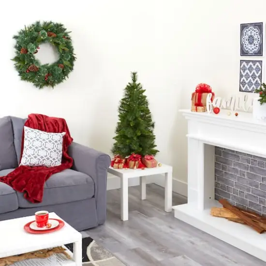 3ft. Pre-Lit New Haven Pine Artificial Christmas Tree, Warm White LED Lights {11}