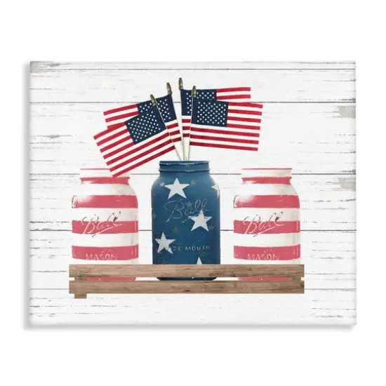 Stupell Industries Rustic Patriotic Jars American Pride Flag Design Canvas Wall Art {1}