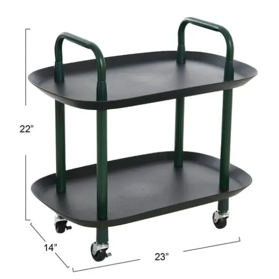 Hello Honey® Main + Mesa™ 2-Tier Modern Plastic and Metal Trolley Black and Dark Green {9}