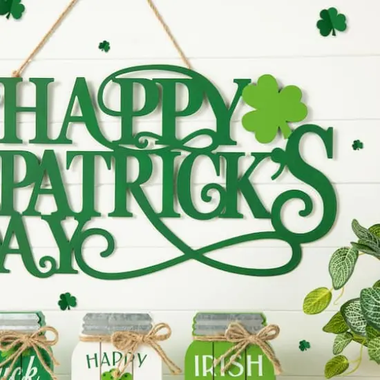 Glitzhome&reg; 24" Metal "HAPPY St. Patrick's Day" Wall Decor {5}