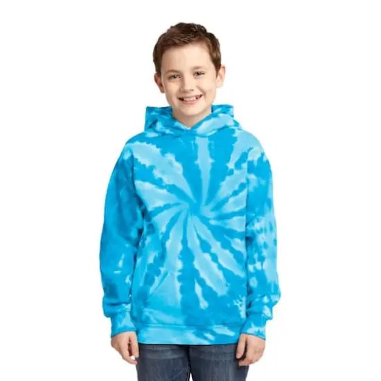 Port & Company&reg; Youth Tie-Dye Pullover Hooded Sweatshirt Turquoise {4}