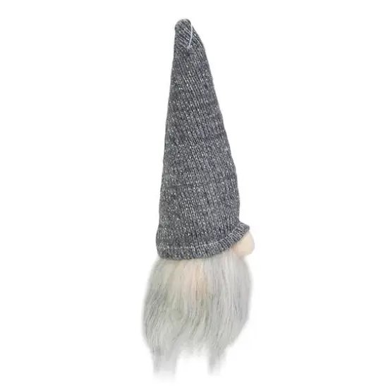8" Metallic Gray Knit Gnome Head LED Ornament {5}
