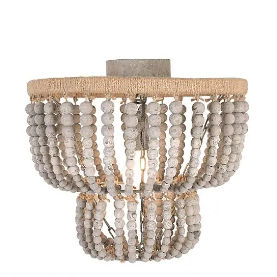 Hello Honey&reg; Gray Wood Bead & Metal Semi-Flush Light {3}