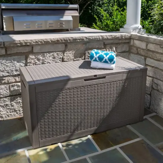 Honey Can Do 100gal Brown Wicker Resin Deck Box {5}