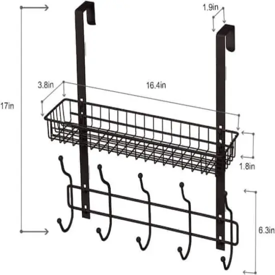 17" Over the Door Hook Hanger with Mesh Basket Black {4}
