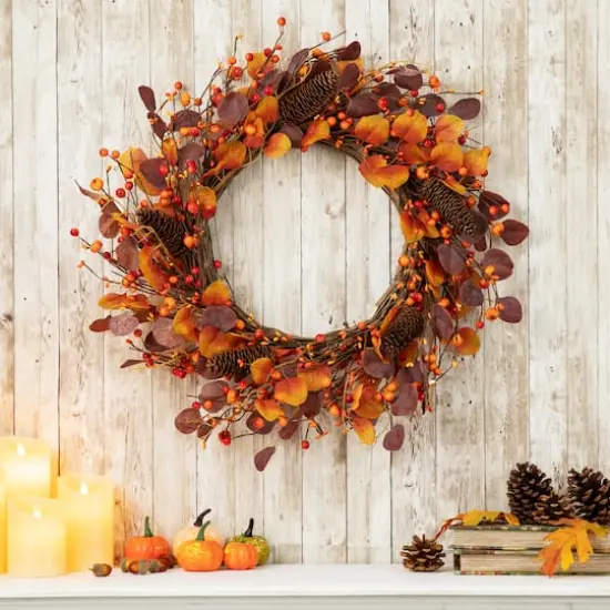 Glitzhome&reg; 22" Fall Eucalyptus Berry Wreath {3}