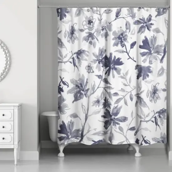 Floral Pattern Shower Curtain Navy {3}