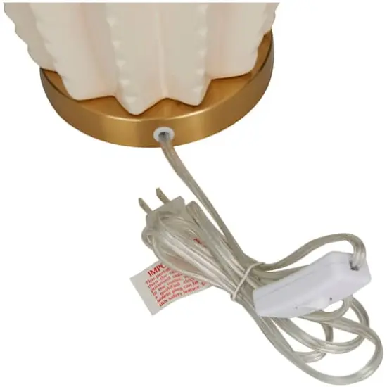 CosmoLiving by Cosmopolitan Cream Ceramic Gourd Style Base Table Lamp with Drum Shade 15" x 15" x 24" {4}