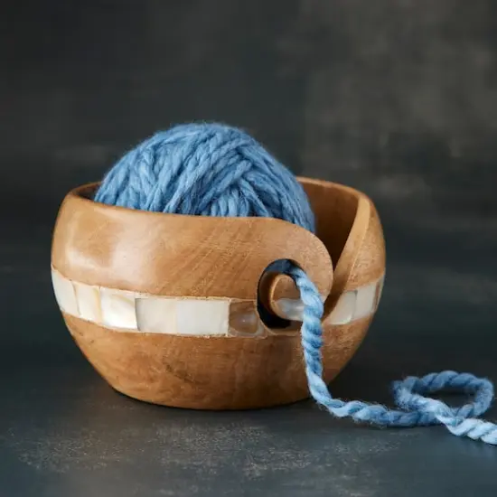 Mango Wood Yarn Bowl with Mother of Pearl by Loops & Threads&trade; {3}
