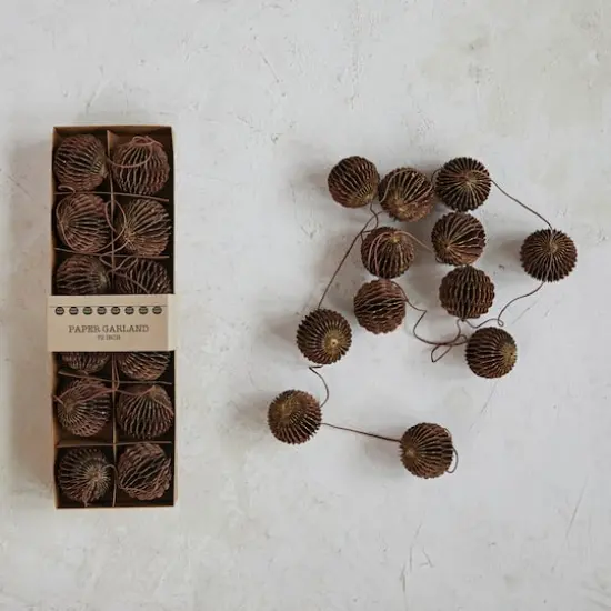 Hello Honey&reg; 6ft. Handmade Recycled Paper Honeycomb Ball with Gold Glitter Garland Mulberry {3}