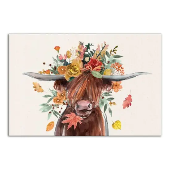 Autumn Cow Canvas Wall Art {1}