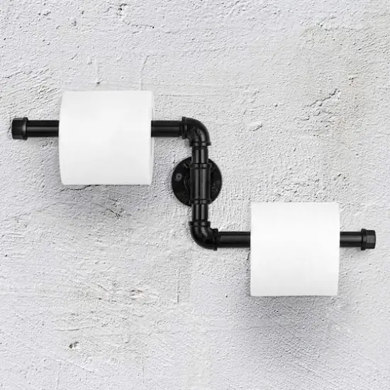 Black Iron Industrial Rustic Pipe Toilet Paper Holder {1}