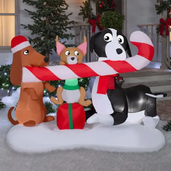 6ft. Airblown® Inflatable Christmas Dogs Sharing a Candy Cane Scene {1}