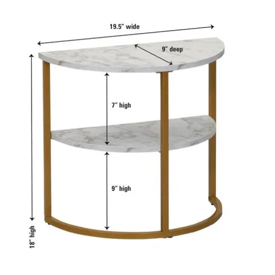 Household Essentials 18" 2-Tier Half Moon End Table White {6}