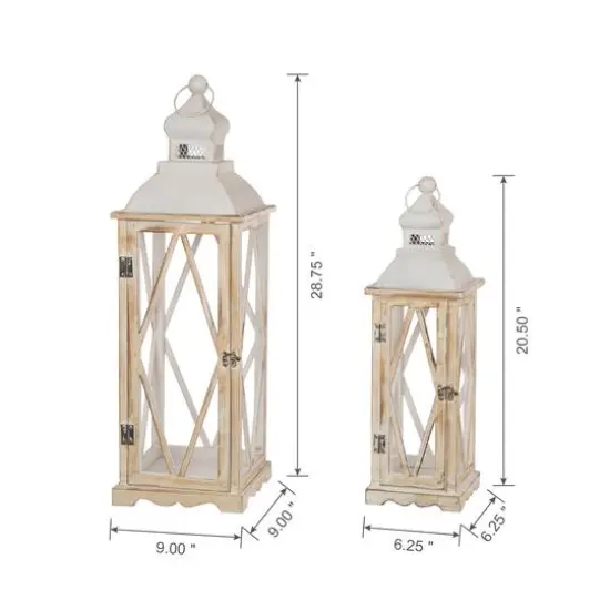 Glitzhome&reg; White Farmhouse Wood & Metal Lantern Set {9}