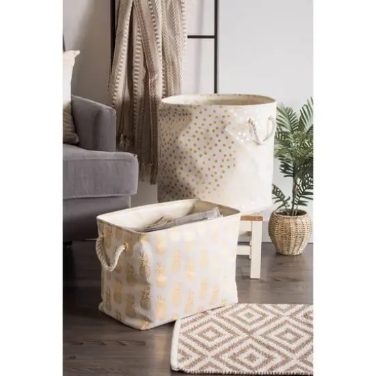 DII&reg; Medium Round Gold Dots Polyester Bin {4}