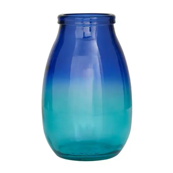 Blue Recycled Glass Handmade Spanish Vase with Ombre Effect 7" x 7" x 11" {6}