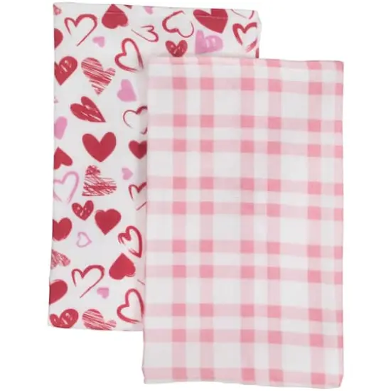 Plaid & Hearts Valentine's Day Kitchen Tea Towels Set {1}