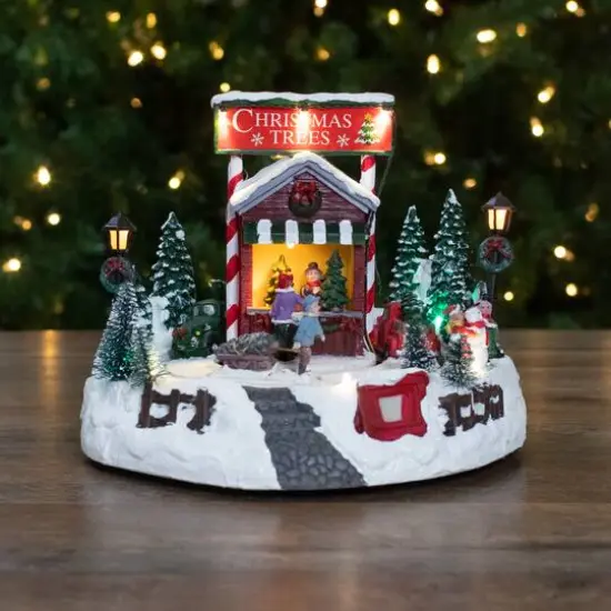 9" Lighted & Animated Christmas Tree Farm Winter Scene with Moving Cars {3}