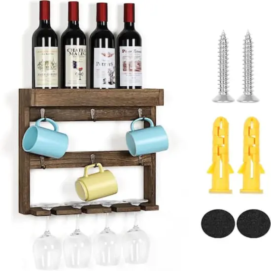 NEX&trade; 16" Rustic Brown Wood Wall-Mounted Coffee Mug Rack {7}