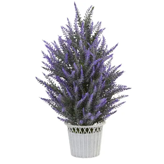 22" Lavender Artificial Plant in White Wicker Planter {1}