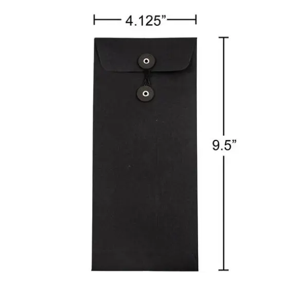 Jam Paper 9.5" x 4.125" Black Linen Business Envelopes with Button & String Closure, 50ct. {5}