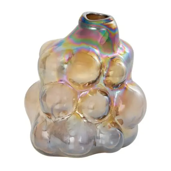 8" Iridescent Brown Abstract Handmade Bubble Glass Vase {1}