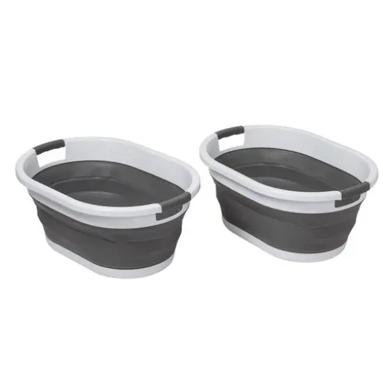 Honey Can Do 24" Collapsible Rubber Laundry Basket Set Dark Gray and White {3}