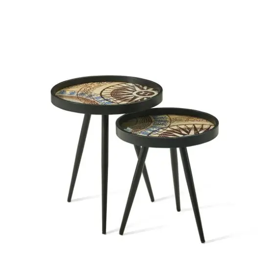 Glitzhome® Nesting Side Table with Polygonal Star Pattern Tray Top Set {1}