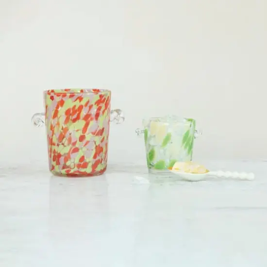 Hello Honey 3.5-Quart Confetti Glass Ice Bucket with Handles, Orange, Pink and Yellow {3}