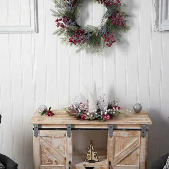 15" Christmas Lighted Forest Candle Holder Arrangement {7}