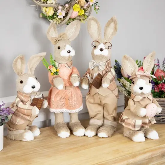 16.25" Beige Rustic Boy Rabbit Easter Figure with Book {5}