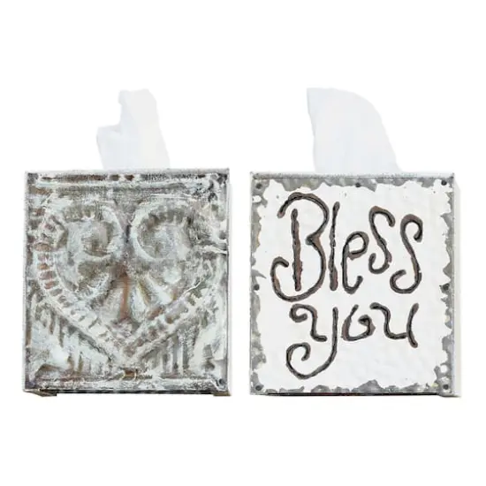Hello Honey&reg; 6.5" Wood & Metal "Bless You" Tissue Box Cover {1}