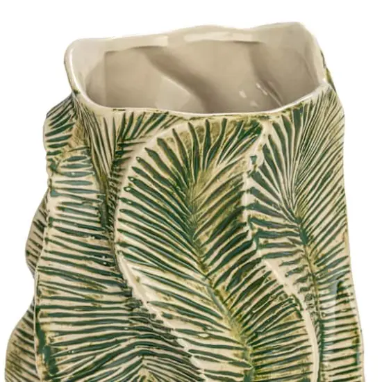 Hello Honey&reg; 12.75" Green Textured Stoneware Organic Shaped Vase with Reactive Glaze {7}