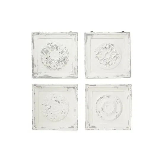 Set of 4 White Fiberglass Vintage Floral Wall Decor, 19" x 19" {3}
