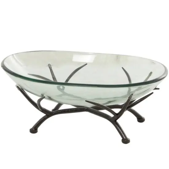 17" Kitchen Glass Serving Bowl with Black Metal Branch Stand {6}