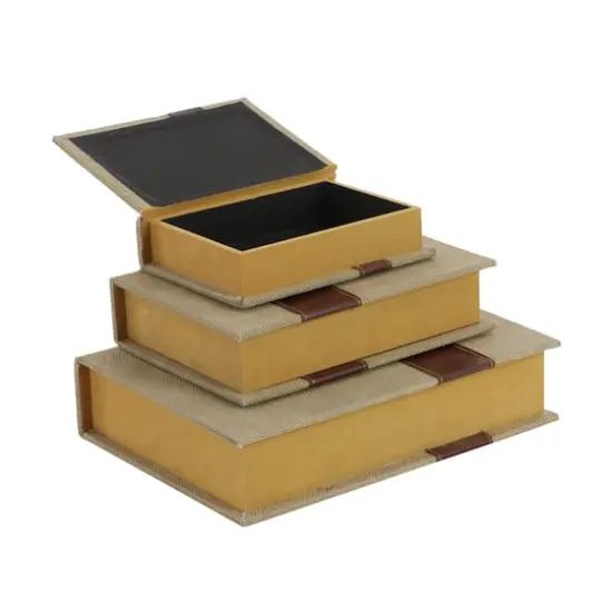 Beige & Brown Traditional Rectangular Wooden Book Set {4}