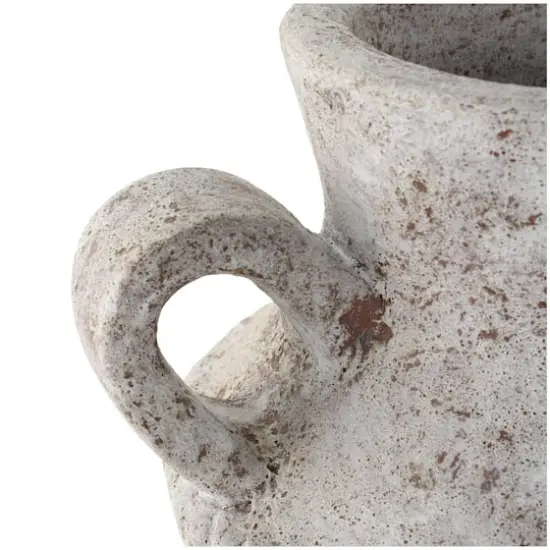 10" Cream Antique-Style Textured Ceramic Vase with Arched Handles {6}