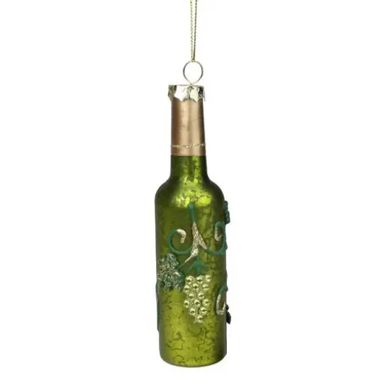 6" Green & Silver Mercury Finish Wine Bottle Ornament {1}