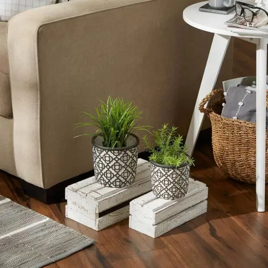 Dark Gray Lattice Cement Flower Pot Set {5}