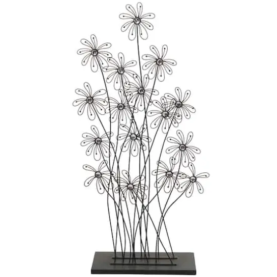40" Black Metal Floral Sculpture with Crystal Embellishments {1}