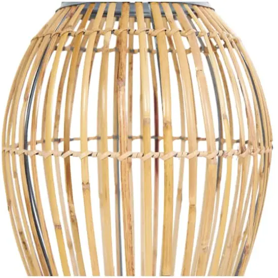 16" Brown Bamboo Handmade Open Frame Vase with Blue Metal Accents {6}