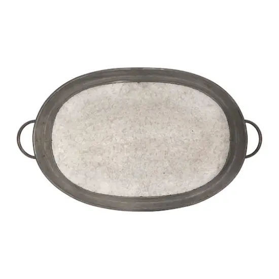 Hello Honey&reg; 34'' Gray Oval DistressedGalvanized Metal Tray with Handles {3}