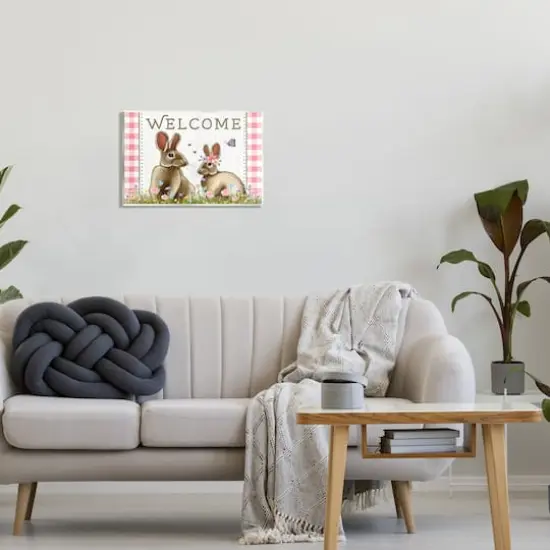 Stupell Industries Welcome Plaid Spring Garden Rabbits Wall Plaque Art {3}