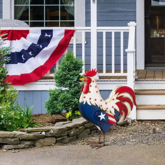 Glitzhome&reg; 21" Metal Patriotic Rooster Porch D&eacute;cor {4}