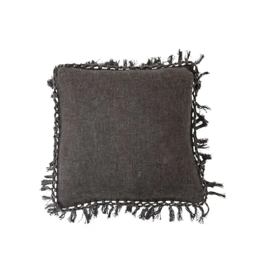 Hello Honey&reg; Black Cotton Slub Pillow with Crochet Fringe {1}