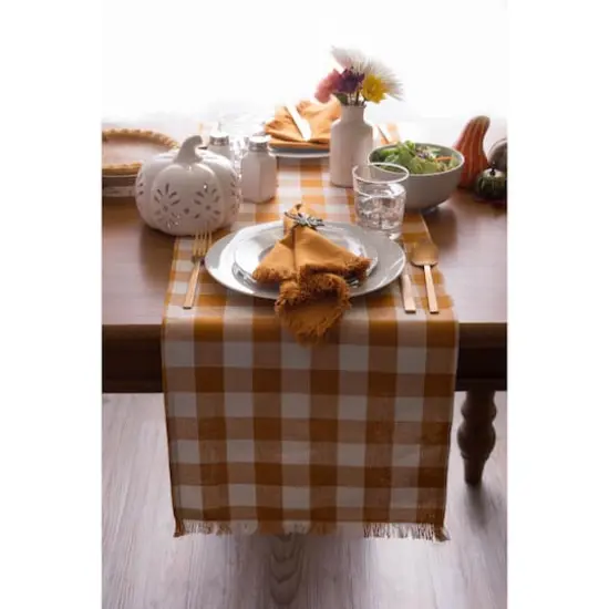 DII&reg; 72" Heavyweight Check Fringed Table Runner Pumpkin Spice {7}