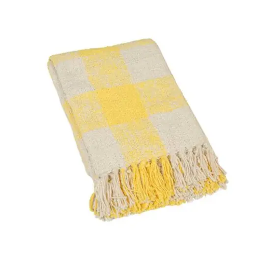 Hello Honey® Yellow & Cream Plaid Hand-Woven Cotton Throw with Fringe {1}